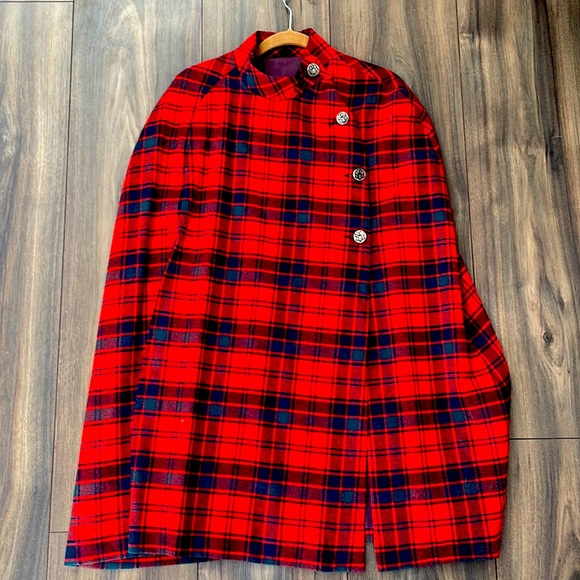 None Jackets & Blazers - Vintage Red Plaid Wool Cape